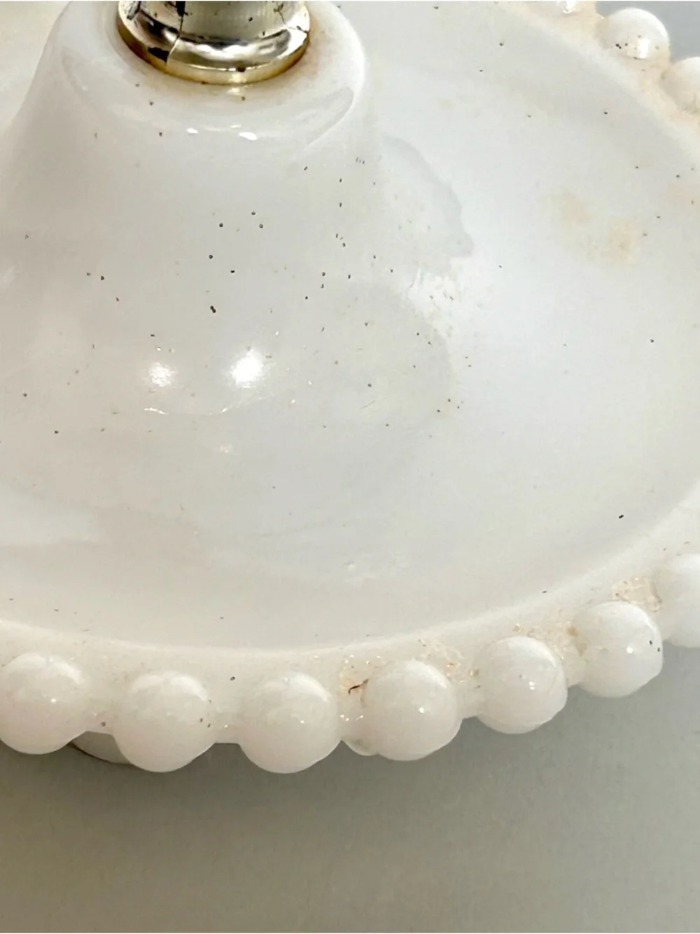 Vintage White Milk Glass Beaded Vanity Mirror with Gold Frame 1930’s